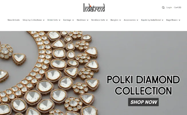 Indiatrend website homepage with a Polki Diamond Collection banner