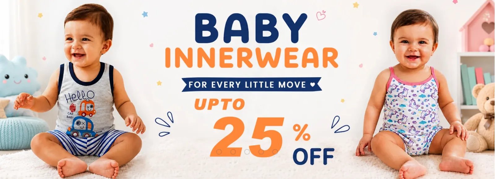 Bodycare baby innerwear campaign creative — up to 25% off